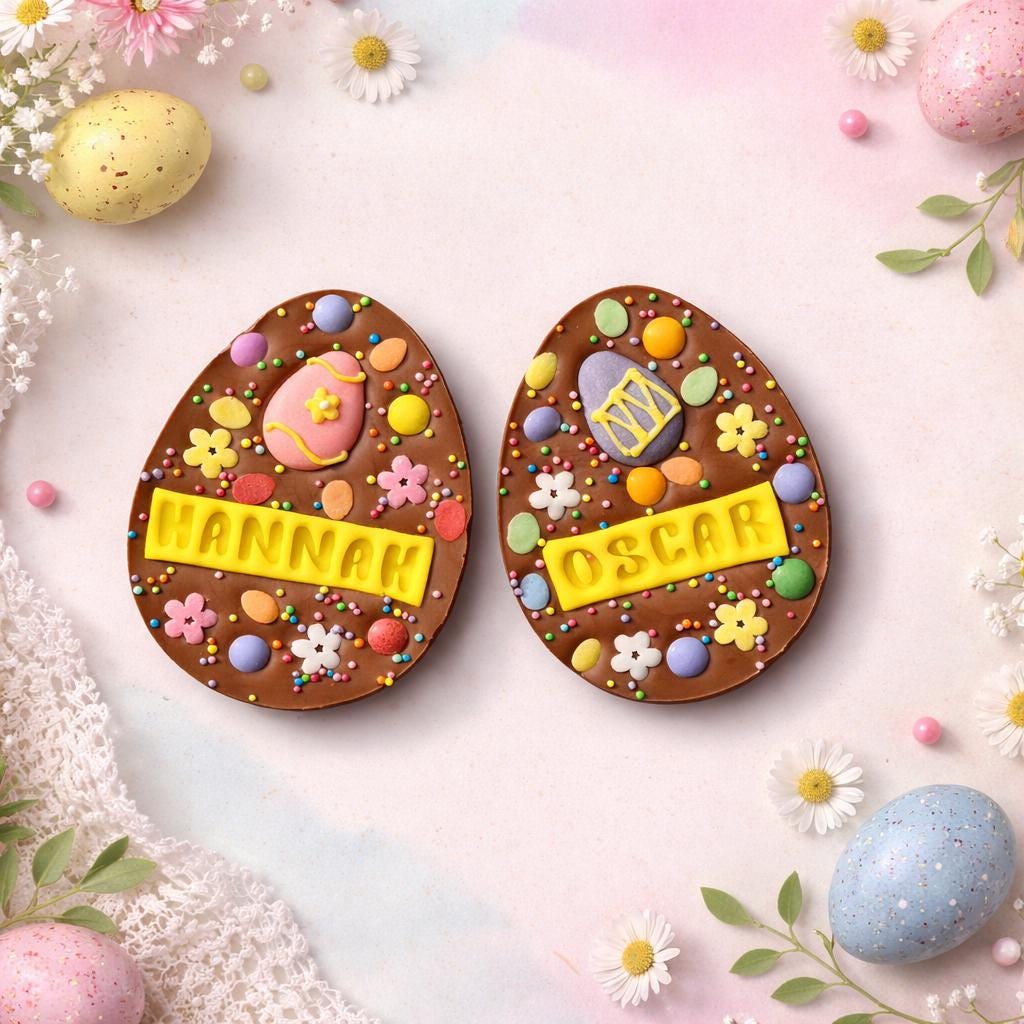 Easter Personalised Small Chocolate Flat Egg with a name, Egg Hunt