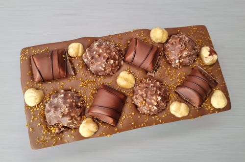 Chocolate Slab with Ferrero Rocher, Kinder Bueno and Whole Hazelnuts
