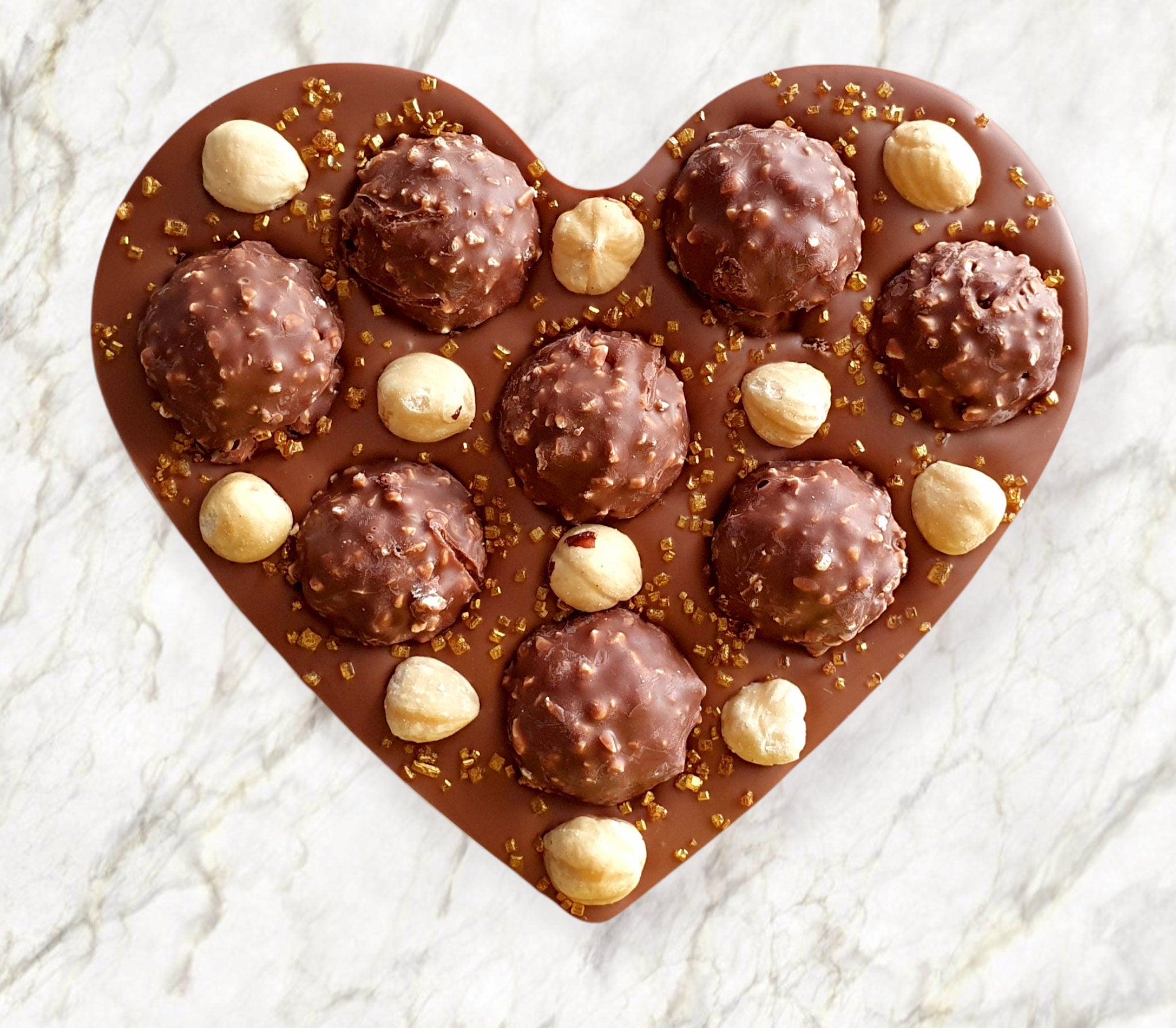 Chocolate Heart with Ferrero Rocher and Whole Roasted Hazelnuts, gift, Love Gift
