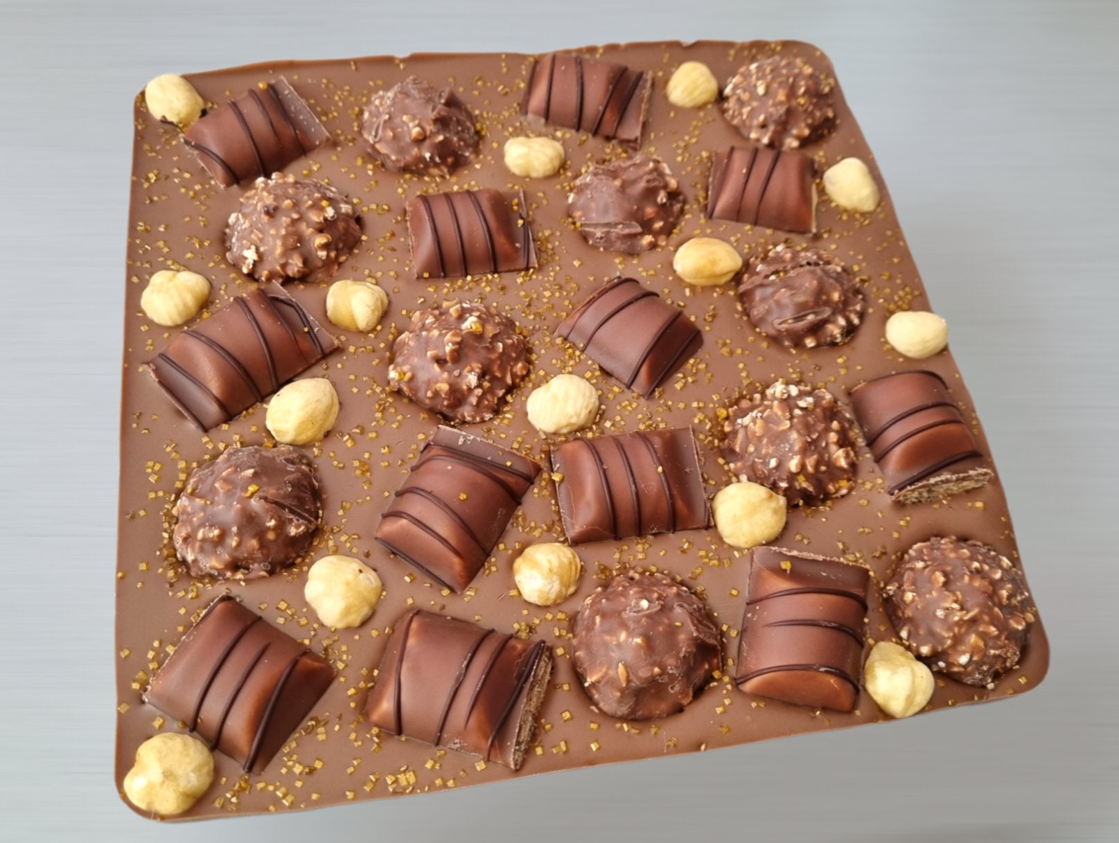 Chocolate Slab with Ferrero Rocher, Kinder Bueno and Whole Hazelnuts