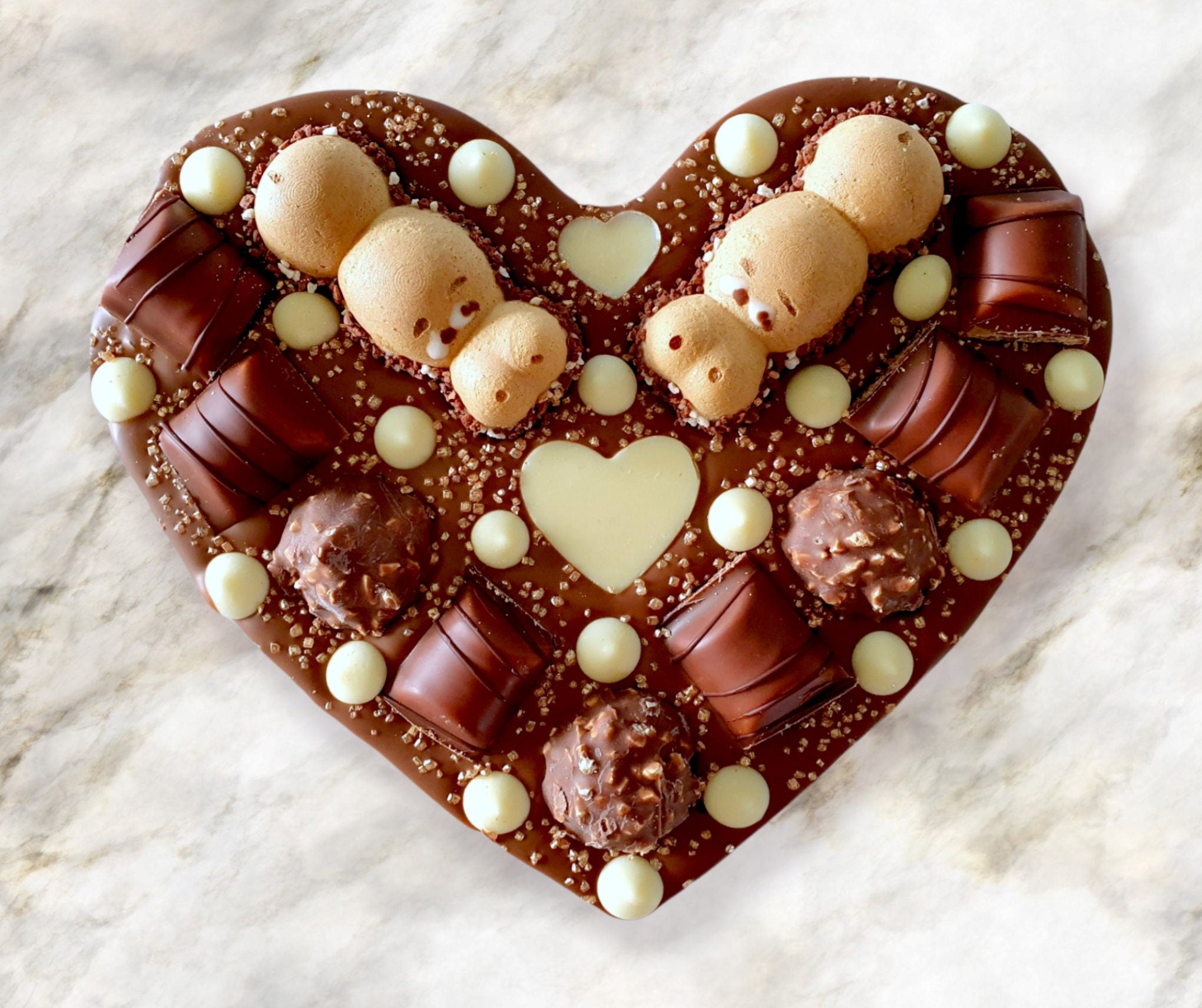 Milk Chocolate Heart with Kinder Bueno, Ferrero Rocher & Happy Hippo, Love Gift