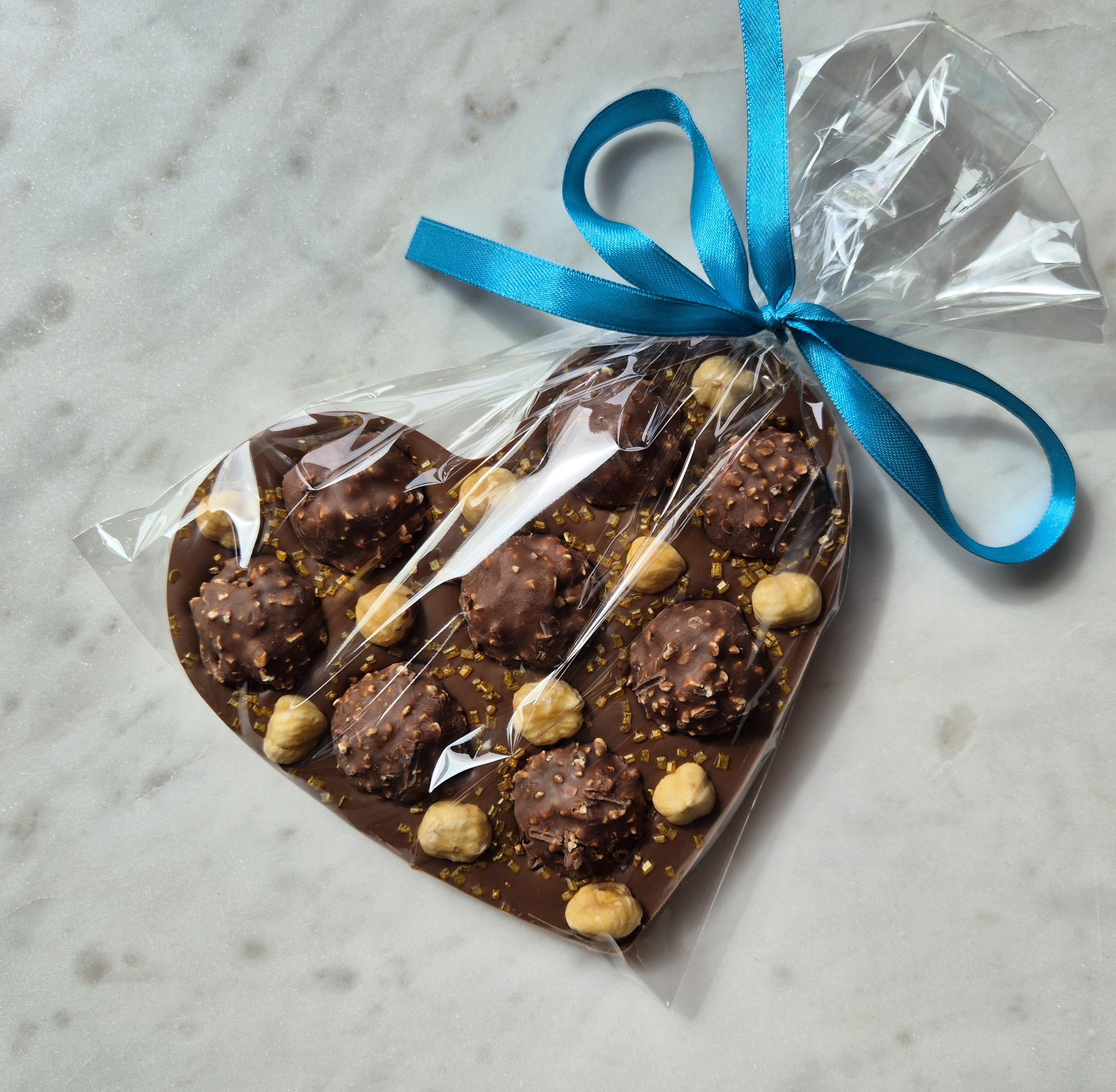 Chocolate Heart with Ferrero Rocher and Whole Roasted Hazelnuts, gift, Love Gift