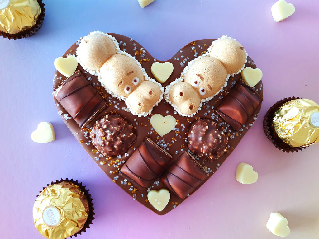 Milk Chocolate Heart with Kinder Bueno, Ferrero Rocher & Happy Hippo, Love Gift