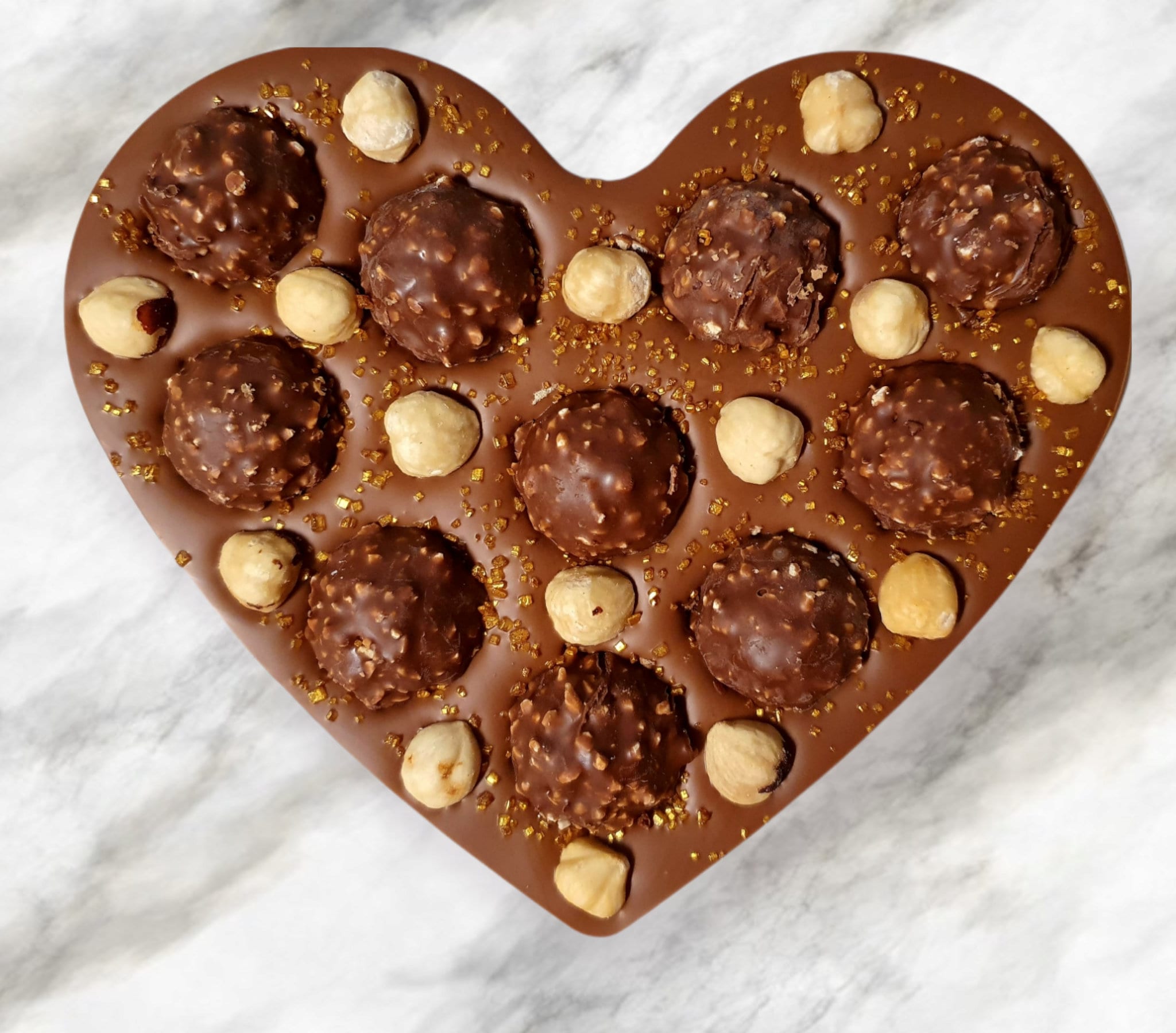 Chocolate Heart with Ferrero Rocher and Whole Roasted Hazelnuts, gift, Love Gift