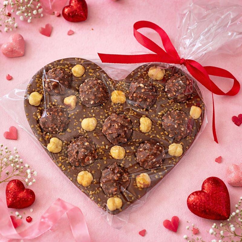 Chocolate Heart with Ferrero Rocher and Whole Roasted Hazelnuts, gift, Love Gift