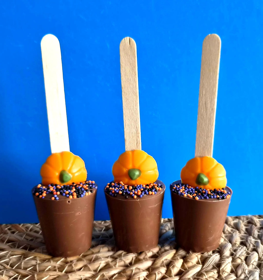 Halloween Hot Chocolate Stirrer with a Pumpkin, Spoons, Trick or Treat