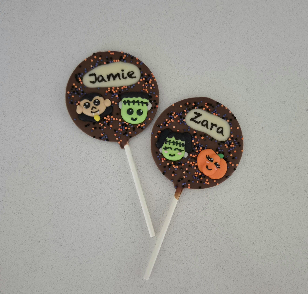 Halloween Personalised Chocolate Lolly with a name, Trick or Treat