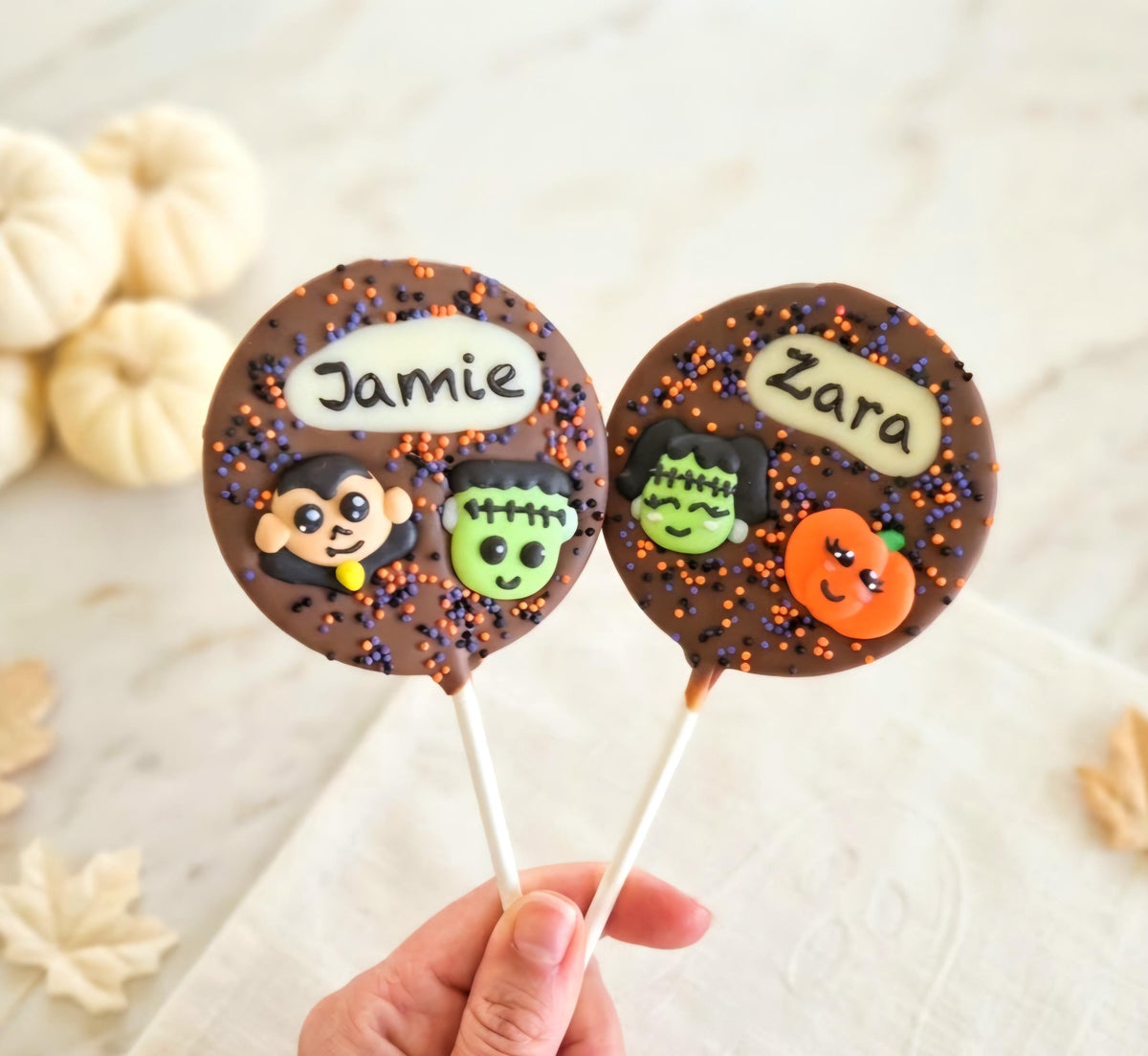 Halloween Personalised Chocolate Lolly with a name, Trick or Treat
