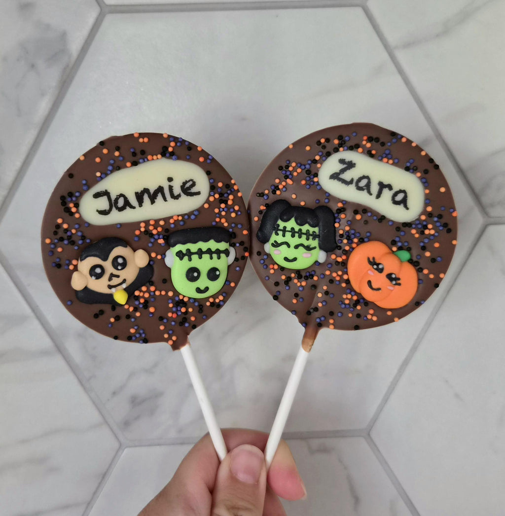 Halloween Personalised Chocolate Lolly with a name, Trick or Treat
