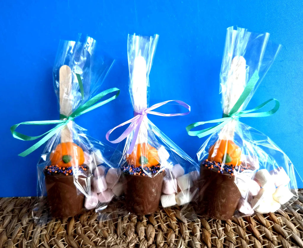 Halloween Hot Chocolate Stirrer with a Pumpkin, Spoons, Trick or Treat